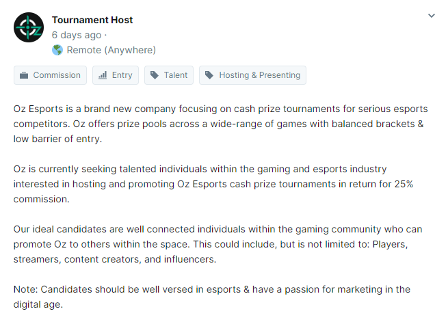 eSports Shoutcasters offered Commission