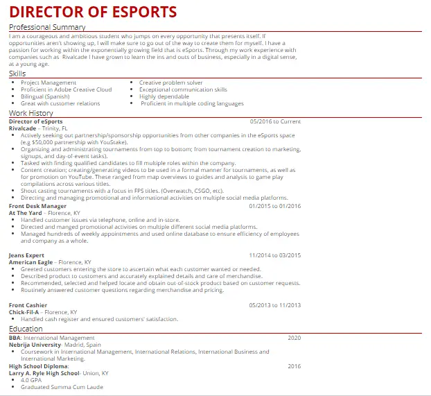 eSports CV Template